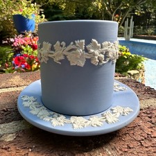 VTG Wedgwood Blue Jasperware Vase Toothpick Cigarette Holder & Ashtray 1967 picture