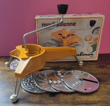Vintage MOULINEX 445 Mouli-Julienne 5 Discs Slicer Shredder RETRO ORANGE W/BOX picture