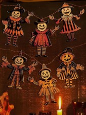 Vintage Halloween Decor Wood Banner 6pcs Vintage Halloween Bunting Decorations picture