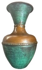 Vintage Handcrafted Etched Brass and Copper Patina Vase 8” picture