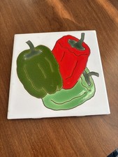 Vintage Besheer Art Tile Bell Peppers 6” Hand Painted Trivet Wall Decor Trivet picture