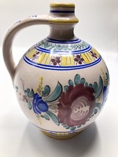 Vintage Hand Painted Czech Faience Folk-art  Jug Ceramic Floral Multi-colored picture