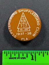 Vintage 1938 St. Petersburg Shuffleboard Club Florida Pinback Pin picture