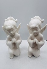 Vintage Napcoware Praying Angels ~ Set of 2 ~ Pony Tail Girls White Porcelain picture