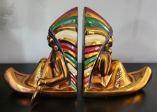 Antique RONSON American Indian Canoe bronze metal art statue Polish Gold Colors picture