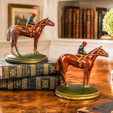 Colorful Horse Jockey Antique Cold Painted Bronze Sculpture Statue Bookends picture