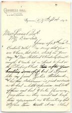 1892 Congress Hall Syracuse Billhead Handwritten Letter picture
