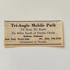 Tri-Angle Mobile Park Sam Peel Dothan AL 1974 Ad TAK6-S25 picture