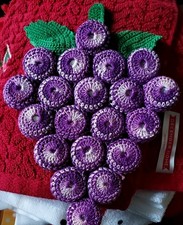 Vintage Handmade Crochet Bottle Cap Grape Cluster Trivet Wall Hanging Purple picture
