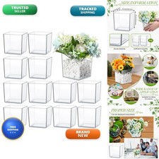 Tioncy 4'' x 4'' 12 Pcs Cube Clear Flower Vase Acrylic Flower Vase Square picture