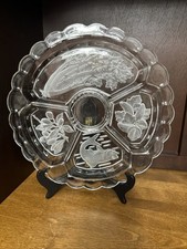 Divided Relish Tray With Center Dip Vintage Large Clear Pressed Pattern Glass picture