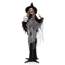 6.3 FT Halloween Standing Animatronic Witch w/Skull in Hand, Light-up Eyes picture