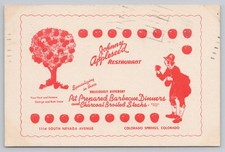 Johnny Appleseed Restaurant, Colorado Springs, Colorado CO 1954 Adv. Postcard picture