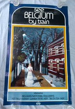 Paul Delvaux Vtg Belgium By Train MCM Surrealist Art Travel Poster 70's Original picture