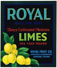 ORIGINAL CITRUS CRATE LABEL 1969 FILE SAMPLE ROYAL LIMES LAREDO TEXAS SCARCE picture