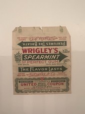 VINTAGE ORIGINAL WRIGLEY’S SPEARMINT GUM WRAPPER & UNITED PROFIT SHARE COUPON picture