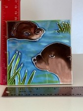 Vintage San Diego Zoo Safari Park Otter Ceramic Art Tile Stand Souvenir picture