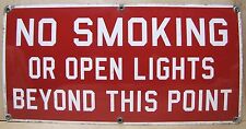 NO SMOKING OPEN LIGHTS BEYOND THIS POINT Old Porcelain Sign Gas Station Subway picture
