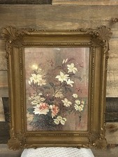Vtg Homco #3330 Interior Flowers /Floral Syroco Faux Wood Look MCM picture