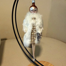 De Carlini for Neiman Marcus Lady Glass  Hanging Ornament w/ Faux Fur Coat  picture