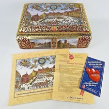 VTG Lebkuchen Schmidt German Cookie Gift Tin Decorative Ornate Red Gold Embossed picture
