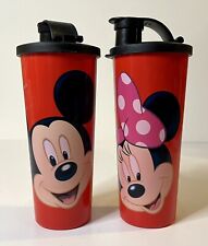 Tupperware Disney Tumblers Set Mickey Mouse Minnie Mouse 16 Oz Flip Top Seals picture