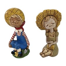 Kitsch Poppet Trixie Figurines Cute Smiling Girl In Bonnet Boy In Hat Japan 1960 picture