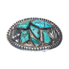 c1950's Small vintage Zuni sterling silver turquoise nugget cluster belt buckle picture