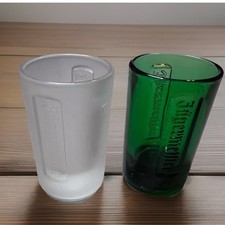Jagermeister Shot Glass Set Frosted White and Emerald Green Embossed Logo 2pc picture