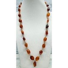 Vintage 1940s Baltic Amber Inclusions Wire Wrap Cabochon Shape Necklace picture