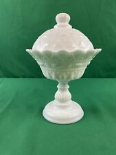 KEMPEL White Milk Glass Lace and Dewdrops Pedestal Covered CANDY DISH Compote picture