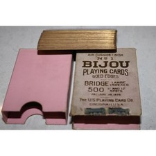 Antique Bijou No 1 Playing Cards USPC Gold Edges Bridge 500 11 & 12 Spots 1896 picture