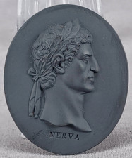 Wedgwood Emperor Nerva Black Basalt Portrait Medallion Plaque Circa 1780-1795 picture