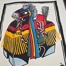 ​Vtg Japanese Noren Curtain Tapestry ChagChag Umakko Iwate Horse Folk Art Canvas picture