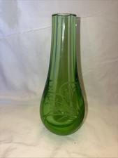 Vintage Etched Green Floral Glass Vase picture