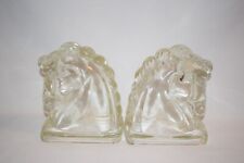 Vintage Art Deco Federal Glass Horse Head Bookends picture