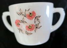 Fire King Fleurette Pink Flowers Milk Glass Made in USA Floral Sugar Bowl picture