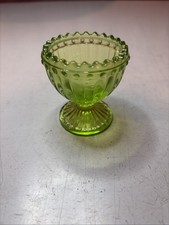 Vintage Green Glass Egg Cup Sawtooth Top Edge  picture