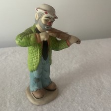 Emmett Kelly Jr Figurine Clown Flambro Porcelain Playing a Violin Signed Vintage picture