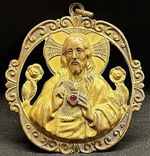 France 1930´ antique Sacred Heart of Jesus Christ Amazing with red stone massive picture