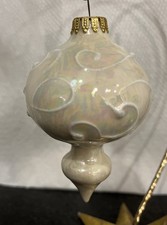 Vtg Hand Blown Painted Christmas Ornament Austria Ivory Color Swirl Iridescent picture