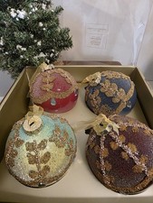 Christian Siriano New York 4 Glass Christmas Ornaments Jewel Tone Rhinestone 3½