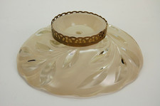Vintage Deco Nouveau 12” Ceiling Light Shade - Brass & Frosted Glass Leaf Motif picture