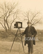 Antique  Large Format Tripod Camera Photographer Sepia Photo Art Print picture