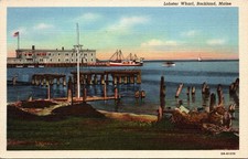 Rockland Maine Lobster Wharf Postcard unused 1930s/40s picture
