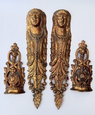 4pc Antique French Gilt Bronze Ormolu Furniture Mounts Set 11.6