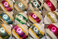 Lot VTG 50s Glass Gold Mica Stripes Snow Cap BALL Christmas Ornament Shiny Brite picture