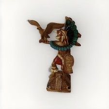 Aztec Warrior Teotihuacan Statue Art Eagle w/ Obsidian Stones 10.5” picture
