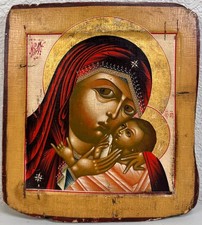 Antique Russian Orthodox Painted Wood Icon Virgin Mother of God Korsun 18th C. picture