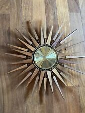 🔥🔥27” Diameter Seth Thomas Wood & Brass Starburst Sunburst Wall Clock MCM picture